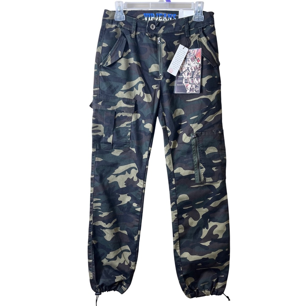 VIP Jeans Camo Cargo Jogger Pants Size 11/30 Y2K Streetwear Gorpcore Utility New